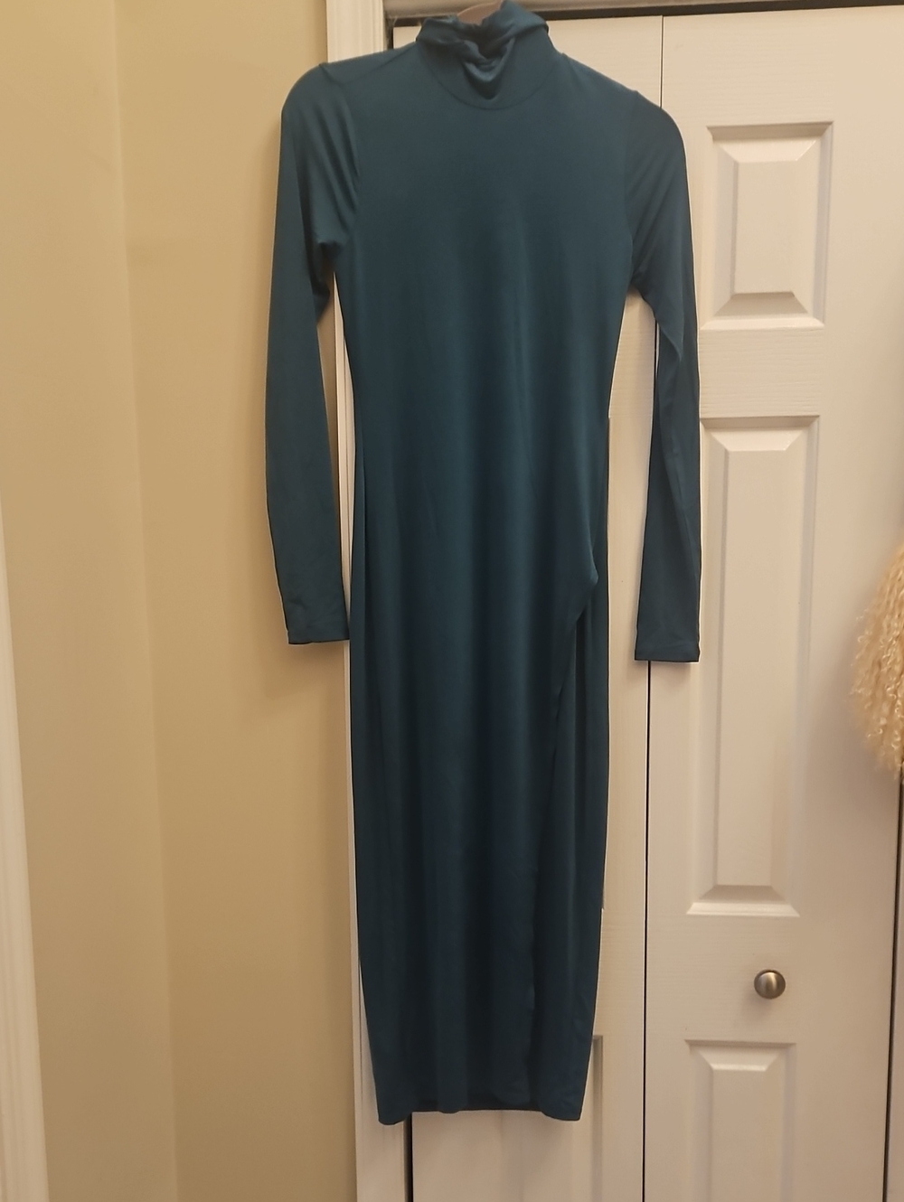 Lovers + Friends Teal Long Sleeve Turtleneck Maxi Dress
